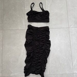 Elegant Black Ruched Skirt Set